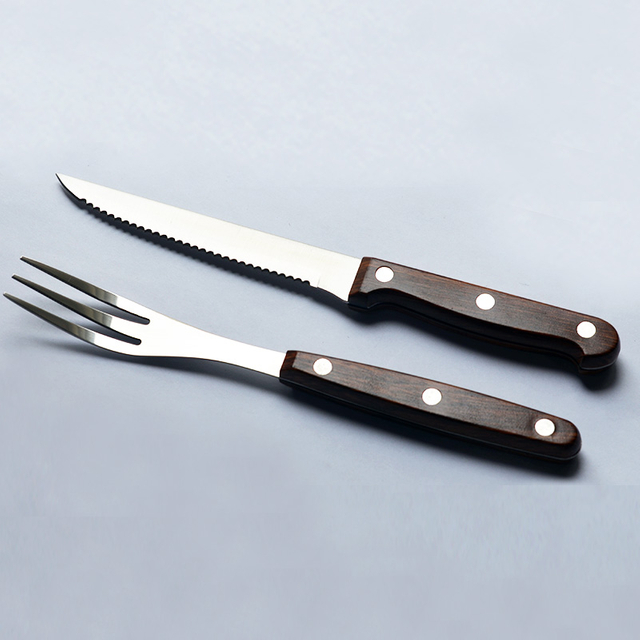 Plastic Handle Steak Knife And Fork S/2