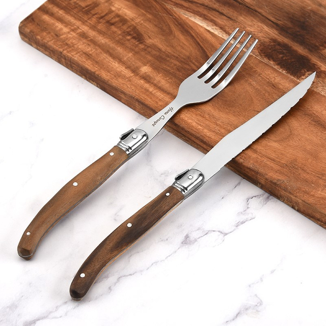 Wood Serrated Knife And Fork Set S/2