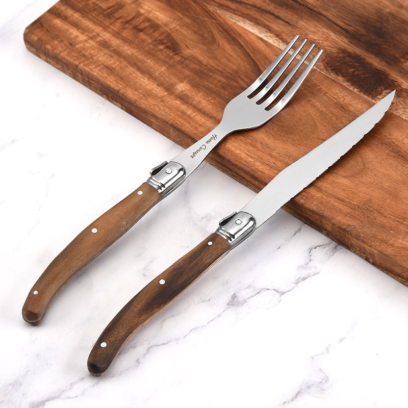 Wood Serrated Knife And Fork Set S/2