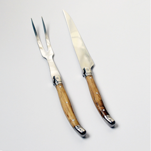Wood handle carving knife and fork