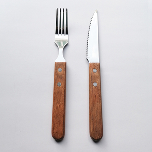 Wood Handle Steak Knife And Fork Set