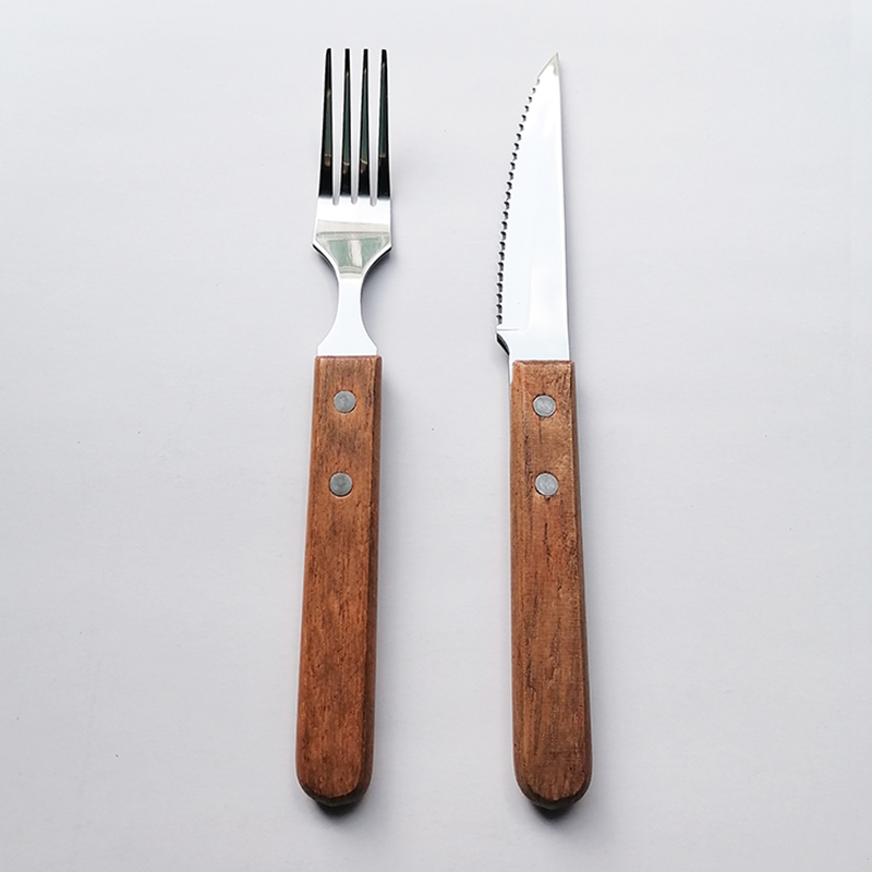 Wood Handle Steak Knife And Fork Set