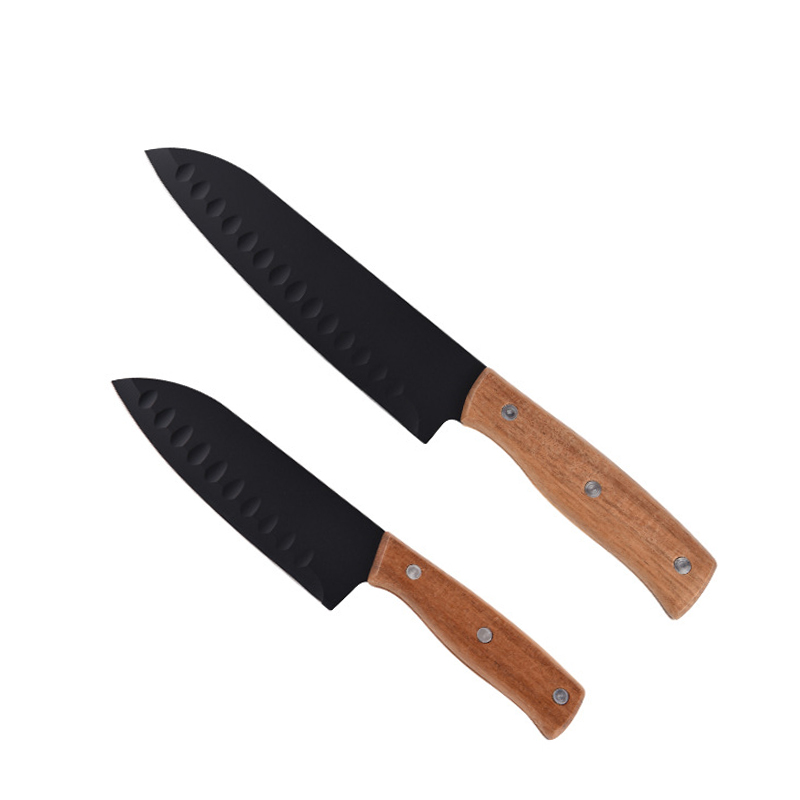 Acacia Handle Black Kitchen Knife Set