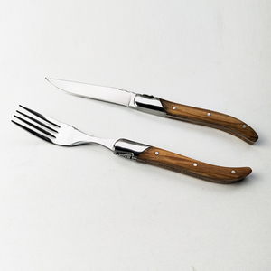 Steak Knife And Fork Set Olive Handle