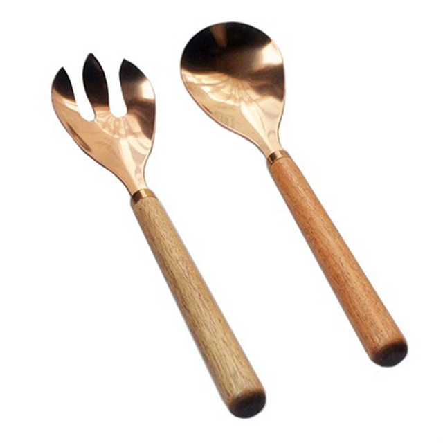 Wood Handle Salad Set S/2
