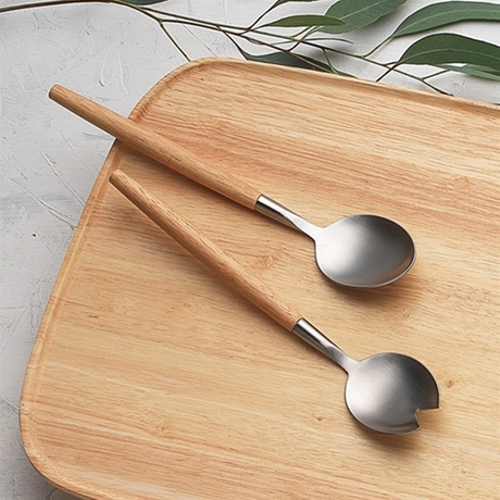 Salad Server Set With Rubber Wood Handle